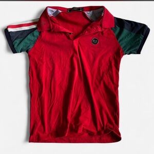 Kids Red Polo Shirt with Colorblock Sleeves
